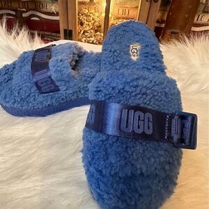 UGG Blue Fuzzy Slides never worn outdoors